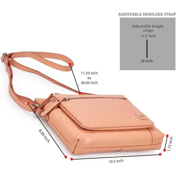 Women Peach Imported Leather Polyester Crossbody Sling Shoulder Crossover Bag - Picture 3 of 6
